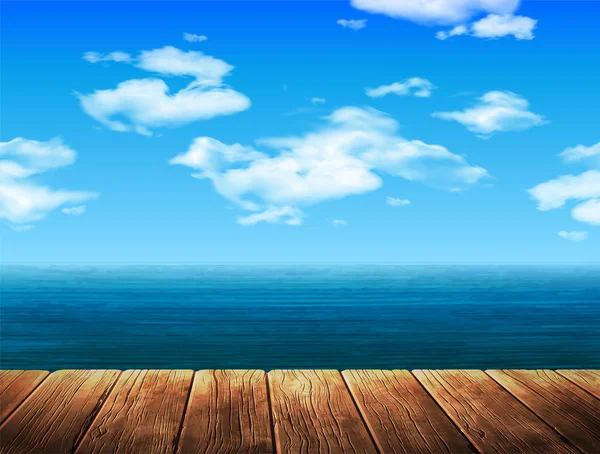 Summer Landscape Sea Beach and wooden pier. 3D vector. High deta — Stock Vector