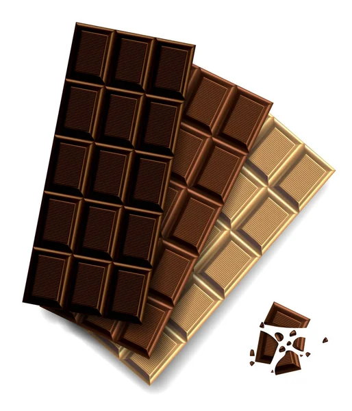 Un conjunto de barras de chocolate con patrones cuadrados de diferentes colores — Archivo Imágenes Vectoriales