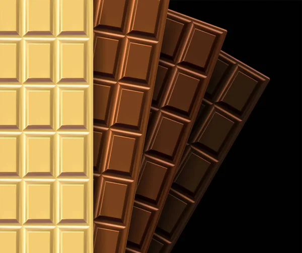 Un set di barrette di cioccolato con motivi quadrati di diversi colori — Vettoriale Stock