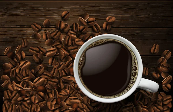 काळा कॉफी सह कॉफी जाहिरात डिझाइन. व्हाइट पोर्सेलन कप विना-रॉयल्टी स्टॉक इलस्ट्रेशन