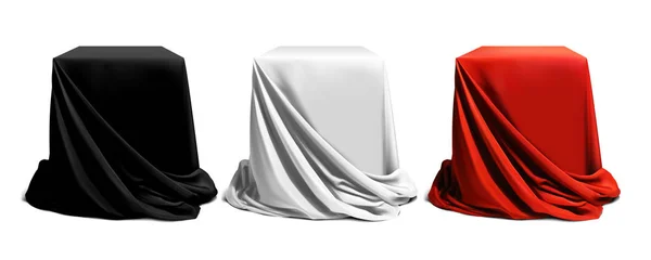 Three podiums are draped with silk of different colors. Highly r — Stock Vector