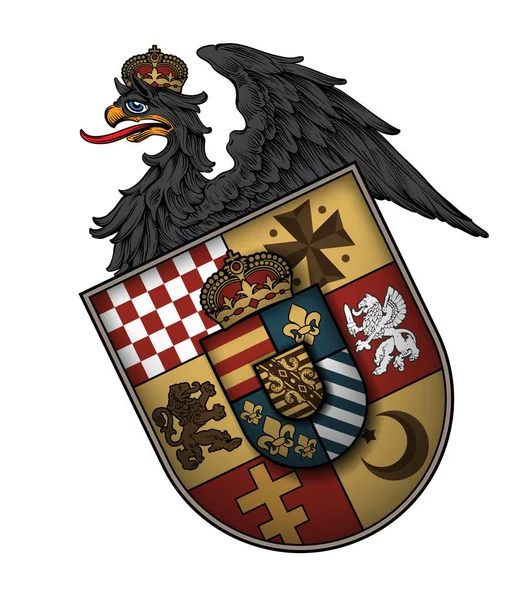 Heraldic background with shield and griffin. 3D vector. High det — Stock vektor