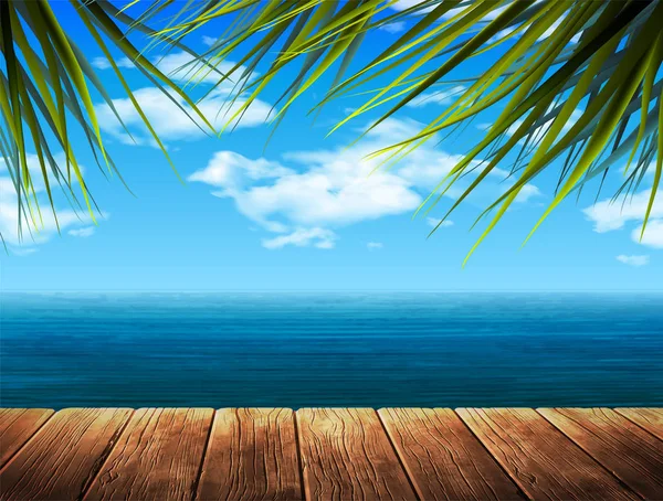 Summer Landscape Sea Beach and wooden pier. 3D vector. High deta — 스톡 벡터