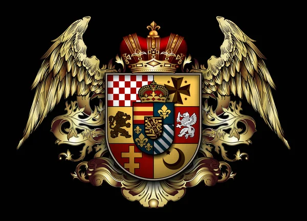 Tarcza heraldyczna z koroną i skrzydłami na czarnym tle. H — Wektor stockowy