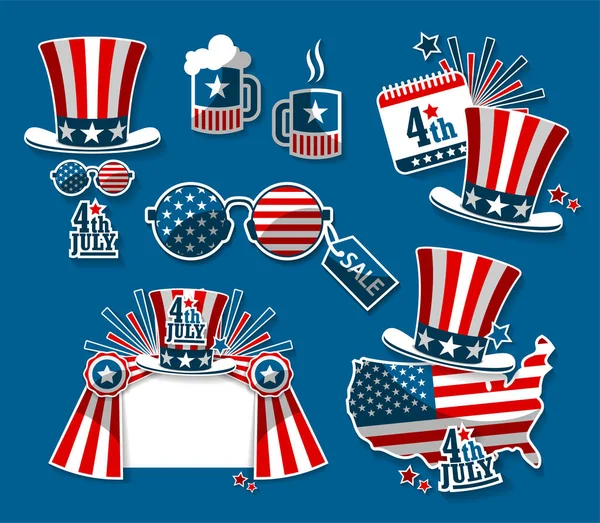 Set Design Elements Independence Day America Blue Background — Stock Vector