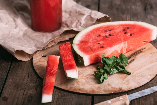 Watermelon smoothie in the rusitc style — Stock Photo, Image