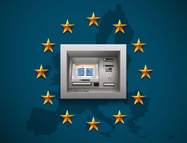 ATM - Caixa automática na bandeira UE — Vetor de Stock