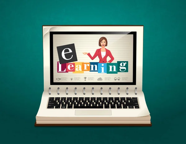 Libro dell'eLearning - concetto di mobile learning — Vettoriale Stock