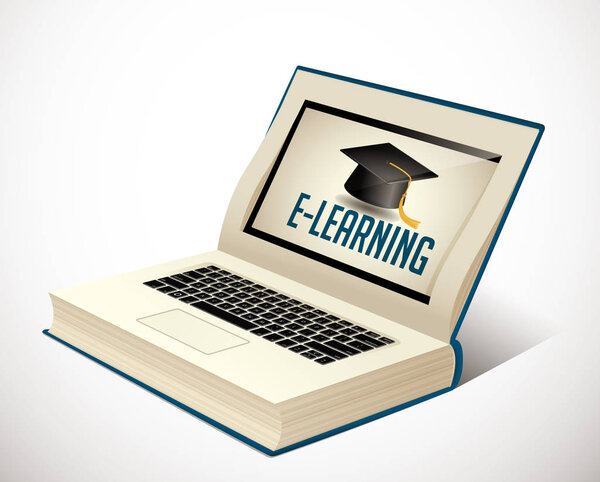 Elearning - Book as laptop e-book concept
