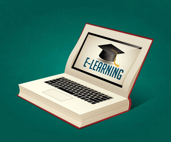Elearning - book as laptop  electronic book concept