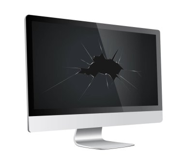 Damaged computer - broken monitor glass clipart