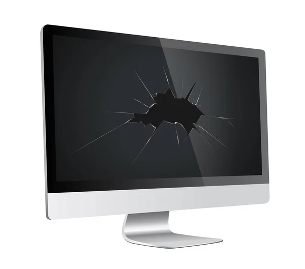 Computador danificado - vidro de monitor quebrado —  Vetores de Stock