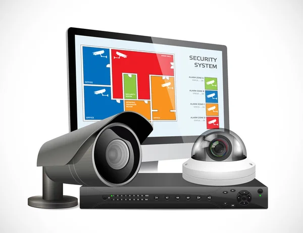 Cámara CCTV y DVR - Grabadora de vídeo digital — Vector de stock