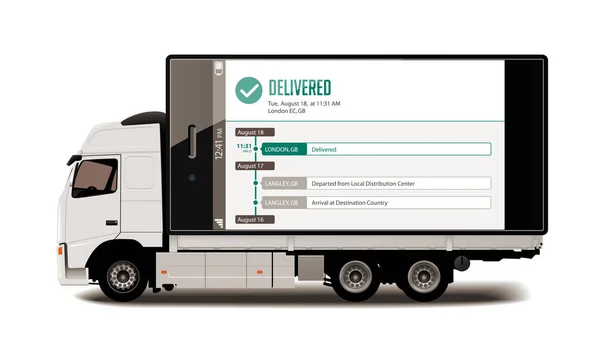 Vrachtwagen - Tracking Systeem - pakketten levering concept — Stockvector