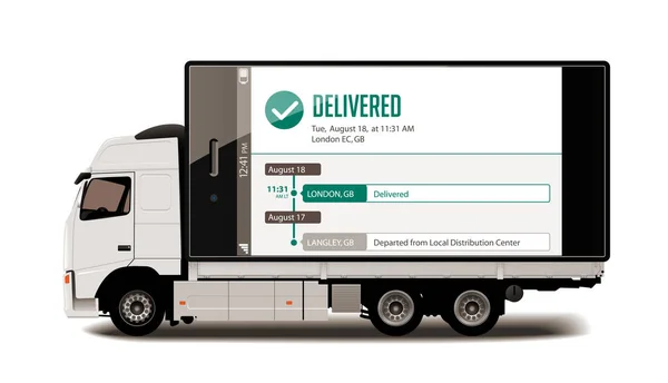 Camión - Sistema de seguimiento - Concepto de entrega de paquetes — Vector de stock