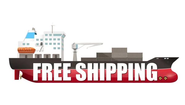 Wysyłka gratis - koncepcja statek cargo — Wektor stockowy