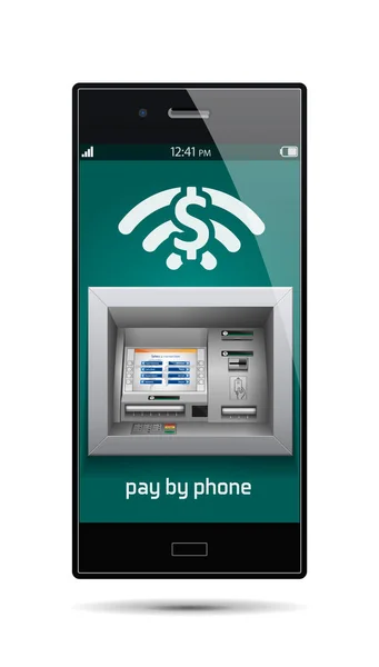 Payer par téléphone - ATM - Concept de guichet automatique — Image vectorielle