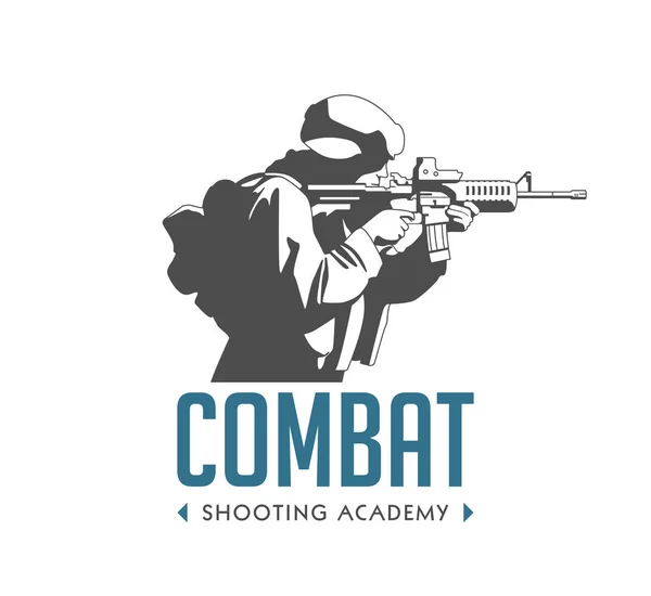 로고-자동 소총과 군인-전투 사격 연습 개념 — 스톡 벡터