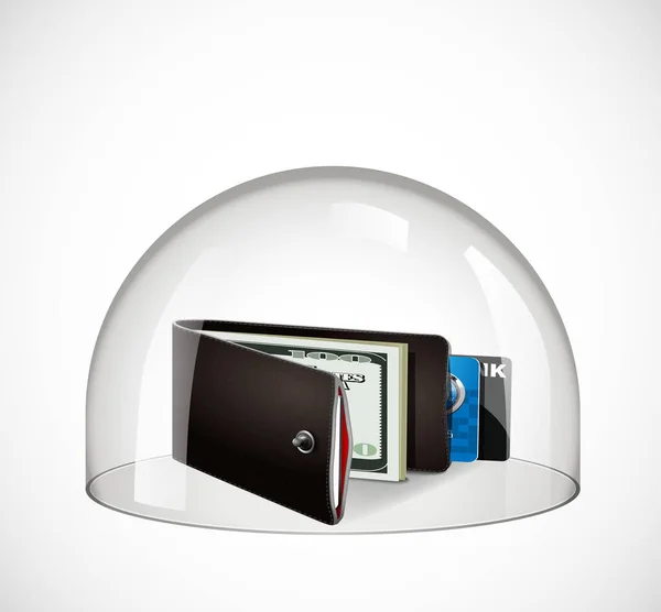Cúpula de vidrio - concepto de protección - billetera — Archivo Imágenes Vectoriales