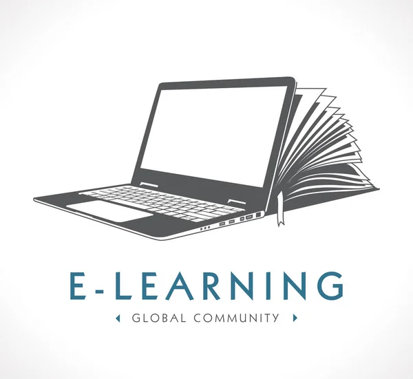 E-Learning logo - ebook, e-learning a znalostní báze koncept — Stockový vektor