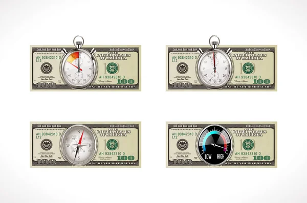 Cien dólares - moneda de los Estados Unidos - el tiempo es concepto de dinero — Vector de stock