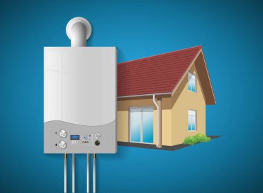 Ev kavramı - modern ev gaz ateşlenmiş Kombi - enerji ve para tasarrufu Isıtma