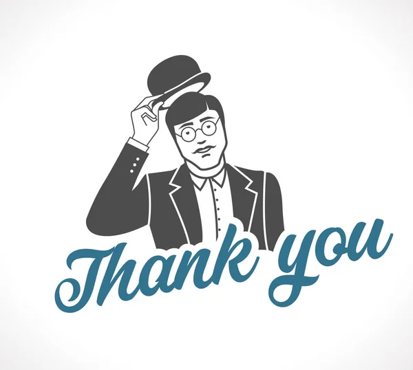 Λογότυπο Ευχαριστώ Έννοια Υπογράψει Άνθρωπος Απογειωθεί Καπέλο Του Εικονίδιο — Διανυσματικό Αρχείο