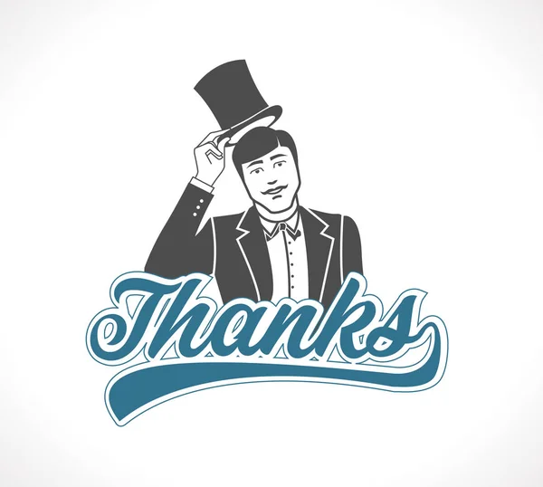 Λογότυπο Ευχαριστώ Έννοια Υπογράψει Άνθρωπος Απογειωθεί Καπέλο Του Εικονίδιο — Διανυσματικό Αρχείο