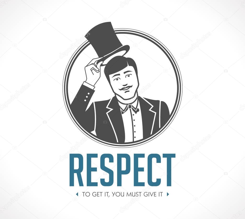 Respect logo - concept sign - man taking off his hat - icon
