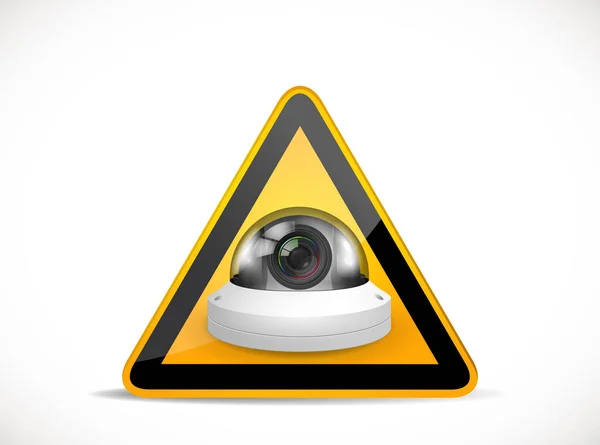 Simbolo Cctv Telecamera Sicurezza Con Segnale Avvertimento — Vettoriale Stock