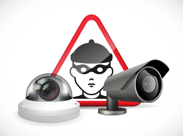 Cctv のシンボル 警告のサインと防犯カメラ — ストックベクタ