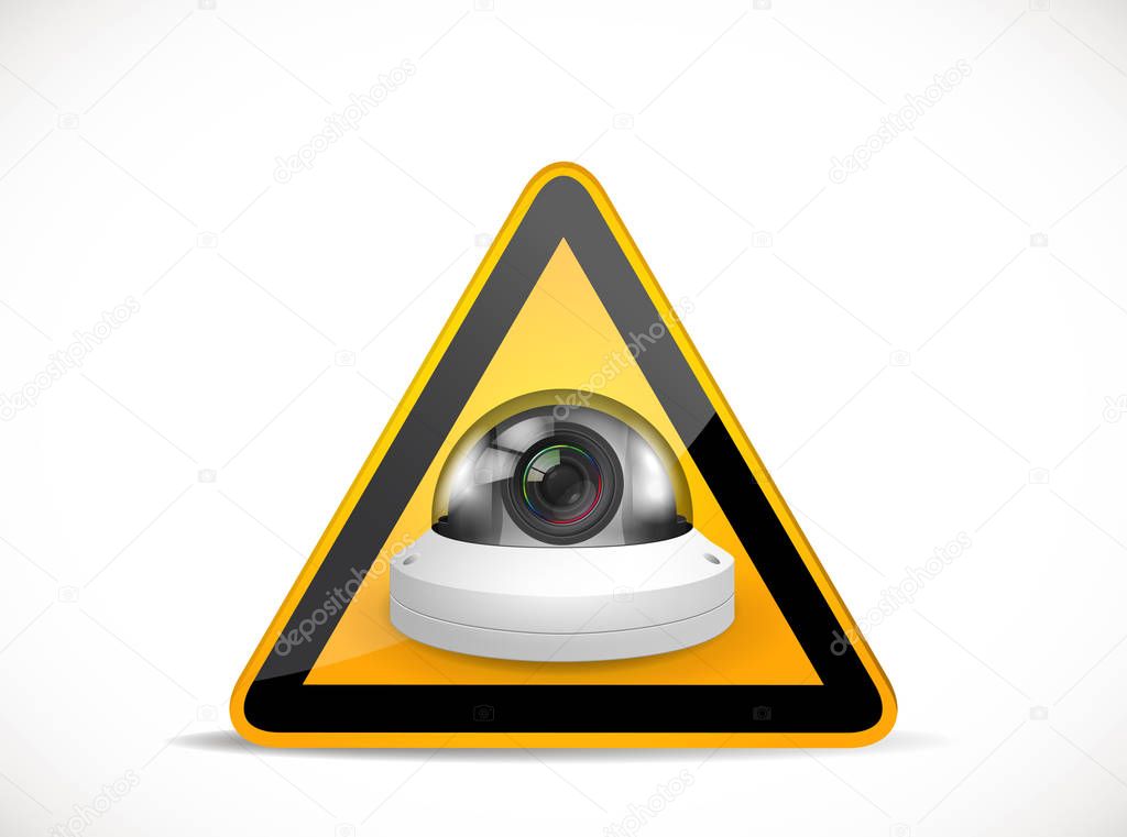 CCTV symbol - security camera with warning sign