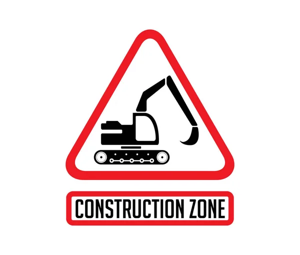 Construction Zone Warning Sign Working Excavator Concept — Stock Vector