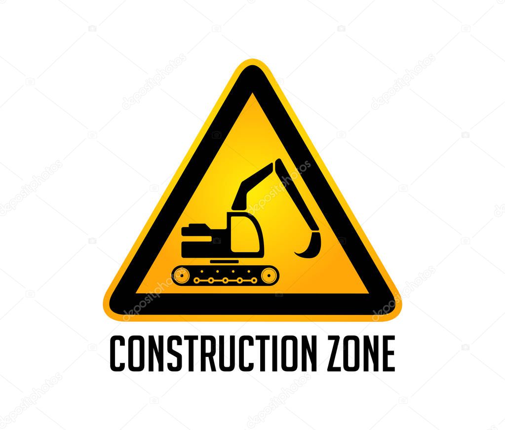 Construction zone warning sign - working excavator concept