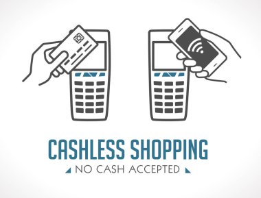 Nakitsiz alımlar - nakit kabul edilmez - alışveriş konsepti - cep telefonu ve kart ödemesi