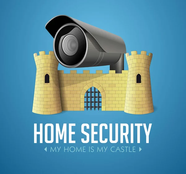 Mijn Huis Mijn Kasteel Beveiligingssysteem Concept Kasteel Met Cctv Camera — Stockvector
