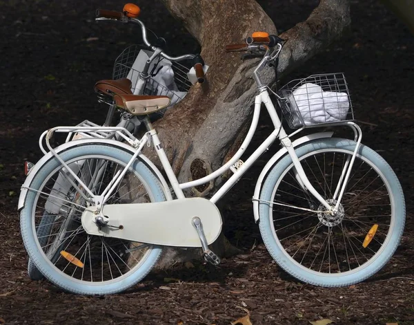 Велосипед с голубыми колесами — стоковое фото