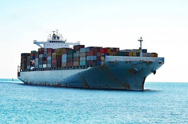 Container Schip Nadert Haven Van Miami — Stockfoto