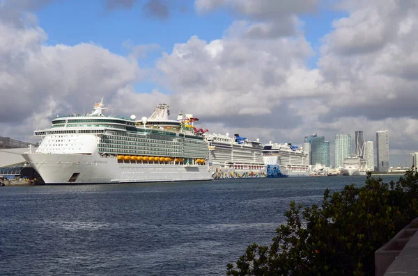 Miami Florida March 2020 Cruise Ships Idled Coronavirus Docked Terminals — Stock Photo, Image