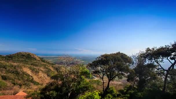 Vista delle cime degli alberi e della valle dalla collina — Video Stock