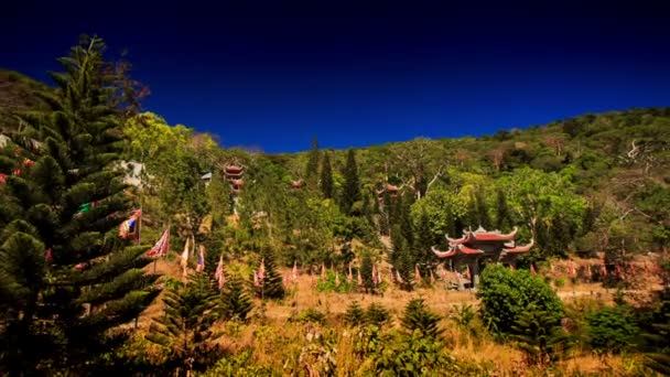Ancient pagoda among green trees — Stock Video
