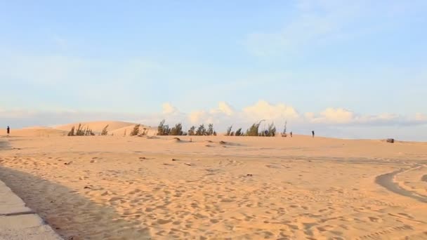 Девушка мчится по тропинке по дюнам — стоковое видео