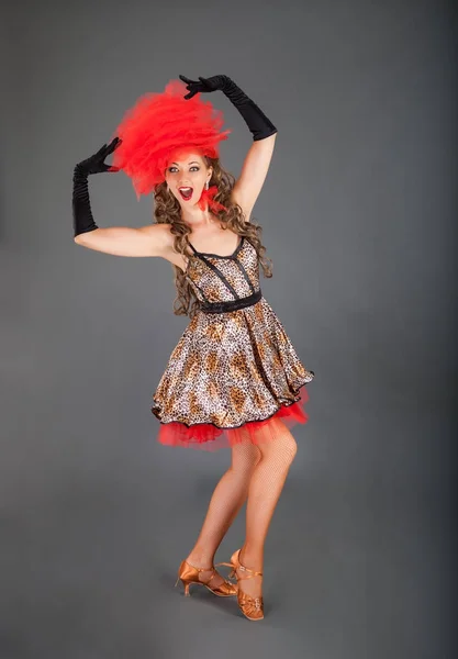 Young Brunette Lady in Carnival Dress Dances — Stock Photo, Image