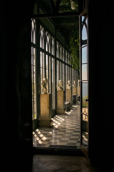 Vorontsov Palace Interior Corridor Bust Sculptures Gallery Lit Windows Crimea — Stock Photo, Image