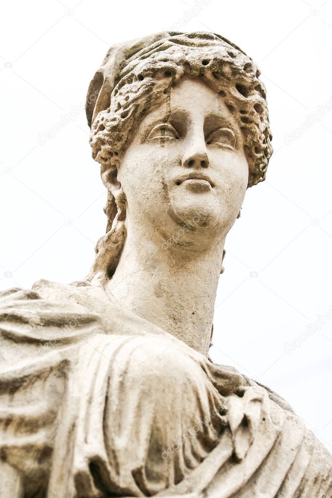 closeup head of Goddess Diana marble sculpture of Lvov city fountain
