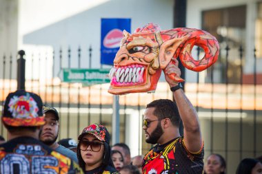 Dominik geleneksel karnaval etkinliğinde yerliler renkli kıyafetler içinde kirletiyorlar.