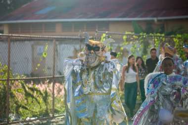 Dominik geleneksel karnaval etkinliğinde yerliler renkli kıyafetler içinde kirletiyorlar.