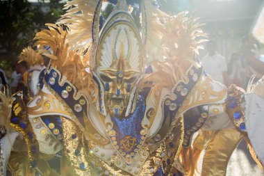 Dominik geleneksel karnaval etkinliğinde yerliler renkli kıyafetler içinde kirletiyorlar.