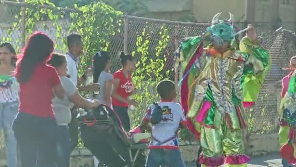 康塞普西翁 德拉维加 Concepcion Vega Dominican Republic 2019年2月24日 身着鲜艳狂欢节服装的年轻人在康塞普西翁 德拉维加 Concepcion — 图库视频影像