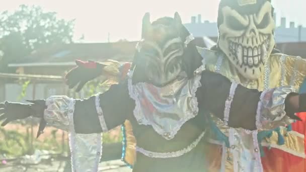 Concepcion Vega Dominicaanse Republiek Februari 2019 Mensen Gevarieerde Carnavalskostuums Poseren — Stockvideo